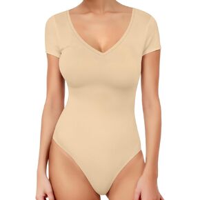Womens V Neck Bodysuit Short Sleeve Bodysuits For Women Sexy Going Out Thong Body Suit Tops Shirts Basic Clothing