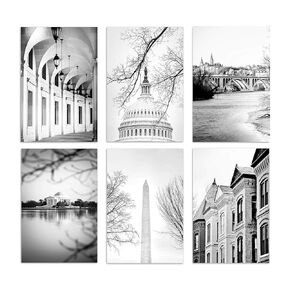 Washington DC Art - Set of 6 Photography Prints - 5x7 inches - Unframed - Black and White Photography featuring the Jefferson Memorial, Washington Monument, Georgetown, the Capitol and Architecture