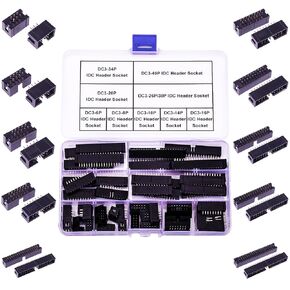2.54mm IDC Box Header Kit, Dual Row Straight Box Header Connector IDC Sockets， 6/8/10/14/16/20/26/30/34/40Pin Straight Pin Connector IDC Box Headers (IDC-Header)