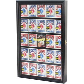 The Playing Card Frame - 25 Deck Holder Display Case Frame Wall Mount (Black Finish)