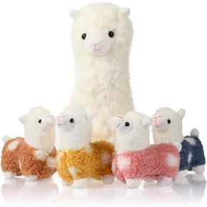 Llama Stuffed Animal with 4 Baby Llama Cute Alpaca Plush Set Kawaii Llama Gift Soft Pillow for Girl Birthday Graduation Party Favor Anniversary Home Decor(Alpaca, 11 Inch, 4.7 Inch)