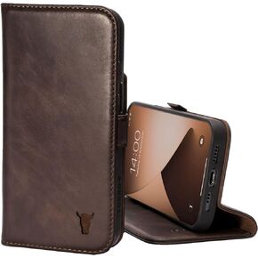 TORRO Leather Case Compatible with iPhone 14 – Genuine Leather Wallet Case/Cover with Card Holder and Stand Function (Black)