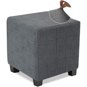 NeColorLife Ottoman Cover Square,Stretch Square Ottoman Covers Slipcover,Soft Knitted Jacquard Cover for Ottoman Square,Storage Stool Ottoman Covers Footstool Protector for Living Room(Grey,Medium)