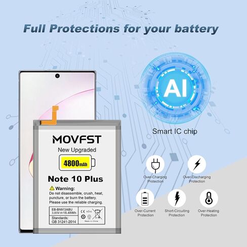 بطارية بديلة لهاتف Samsung Galaxy Note 10 Plus، بطارية عالية السعة 4800 مللي أمبير في الساعة تناسب هاتف Samsung Galaxy Note 10 Plus موديل SM-N975F SM-N975F/DS مع مجموعة أدوات الإصلاح، EB-BN972ABU in Kuwait
