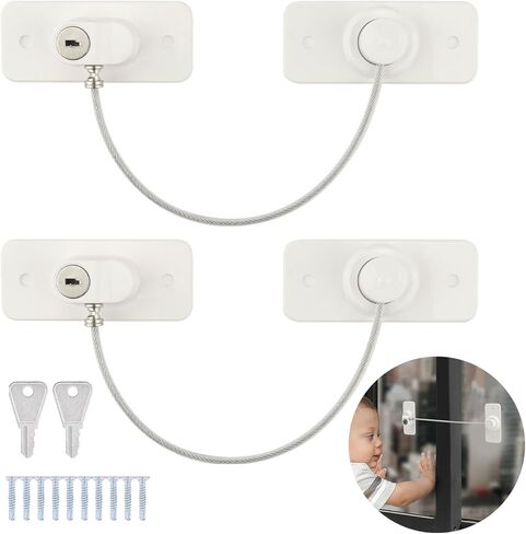 2 Pack Refrigerator Lock, with Keys, Heavy Duty Combination Fridge Lock, Child Safety Locks with Strong Adhesive and Screws, for Cabinets, Closets, Drawers, Window and More(size:2.95 x 1.26inch) in Saudi Arabia