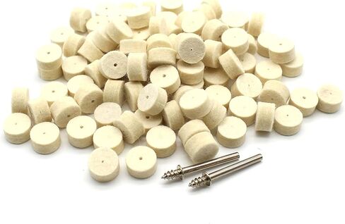 TMAX 100 pc Felt Polishing Wool Bob Burr 1/2 Inch Diameter 1/4 Inch High Wheels #414 with 2 Screw Mandrel 401 1/8 Inch Shank for Dremel Rotary Tools in Kuwait