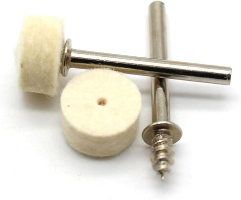 TMAX 100 pc Felt Polishing Wool Bob Burr 1/2 Inch Diameter 1/4 Inch High Wheels #414 with 2 Screw Mandrel 401 1/8 Inch Shank for Dremel Rotary Tools in Kuwait