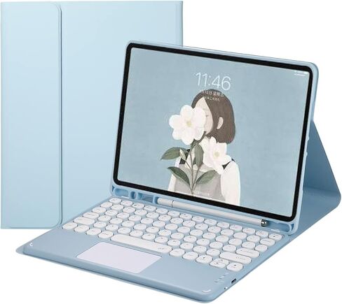 لوحة مفاتيح تعمل باللمس HENGHUI لجهاز Galaxy Tab S8 11 بوصة 2022 / Tab S7 11 بوصة 2020 حافظة لوحة مفاتيح للكمبيوتر اللوحي مع لوحة لمس لطيفة مستديرة اللون وغطاء لوحة مفاتيح لاسلكية قابلة للفصل (وردي) in Kuwait