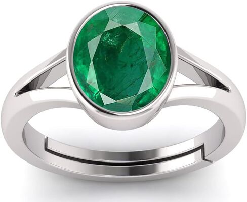 LMDKART Original Natural Emerald 8.25 Ratti / 7.90 Carat Panna Silver Plated Adjustable Ring for Women's and Men's (Lab - Approved) in Saudi Arabia