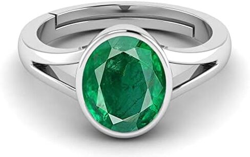 LMDKART Original Natural Emerald 8.25 Ratti / 7.90 Carat Panna Silver Plated Adjustable Ring for Women's and Men's (Lab - Approved) in Saudi Arabia