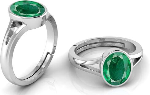 LMDKART Original Natural Emerald 8.25 Ratti / 7.90 Carat Panna Silver Plated Adjustable Ring for Women's and Men's (Lab - Approved) in Saudi Arabia