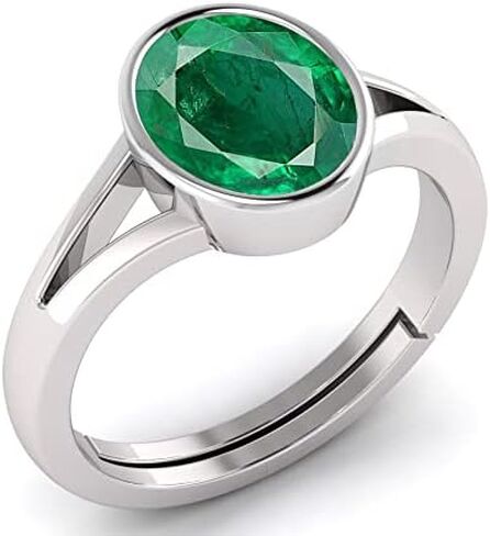LMDKART Original Natural Emerald 8.25 Ratti / 7.90 Carat Panna Silver Plated Adjustable Ring for Women's and Men's (Lab - Approved) in Saudi Arabia