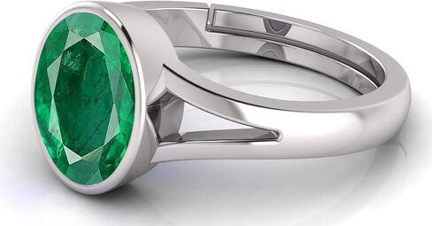 LMDKART Original Natural Emerald 8.25 Ratti / 7.90 Carat Panna Silver Plated Adjustable Ring for Women's and Men's (Lab - Approved) in Saudi Arabia