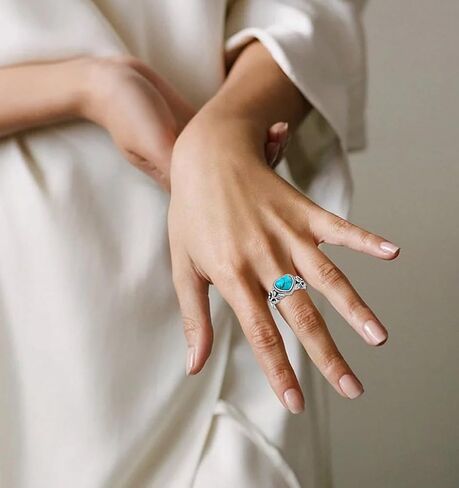 8x9MM Genuine Turquoise Stone Heart Rings, Sterling Silver Nature Native American Western Jewelry Gemstone Ring for Women in Saudi Arabia