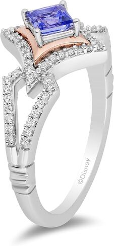 Jewelili Enchanted Disney Fine Jewelry من الفضة الإسترليني والذهب الوردي عيار 10 قيراط مع الماس 1/5 CTTW وخاتم الأميرة التنزانيت المهيب in Saudi Arabia