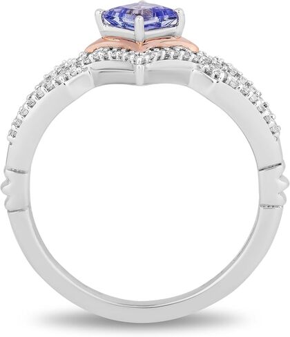 Jewelili Enchanted Disney Fine Jewelry من الفضة الإسترليني والذهب الوردي عيار 10 قيراط مع الماس 1/5 CTTW وخاتم الأميرة التنزانيت المهيب in Saudi Arabia