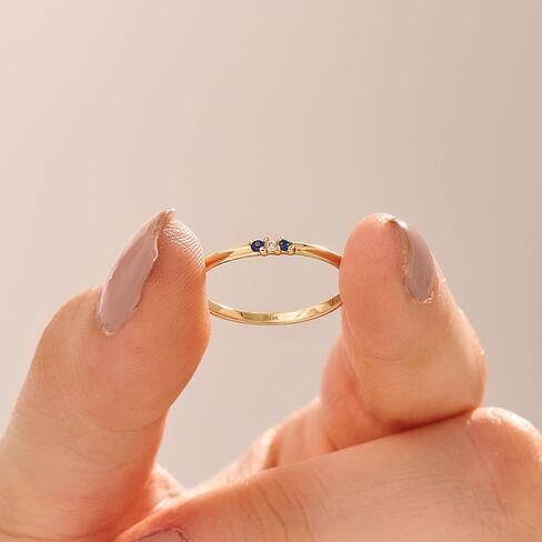 14k Solid Gold Stacking Rings for Women Thin Real Gold Dainty Rings Stackable Rings Colored Cubic Zirconia Rings Thin Everyday Rings in Saudi Arabia