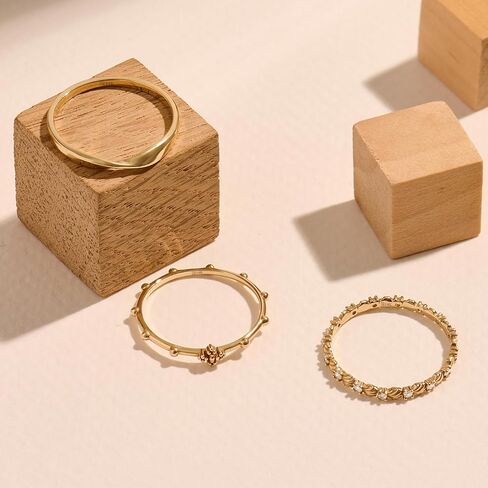 14k Solid Gold Stacking Rings for Women Thin Real Gold Dainty Rings Stackable Rings Colored Cubic Zirconia Rings Thin Everyday Rings in Saudi Arabia