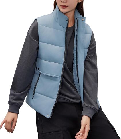 Women's Puffer Vest Casual Sleeveless Lightweight Outerwear for Winter Stand Collar Zip Up with Pockets in Saudi Arabia