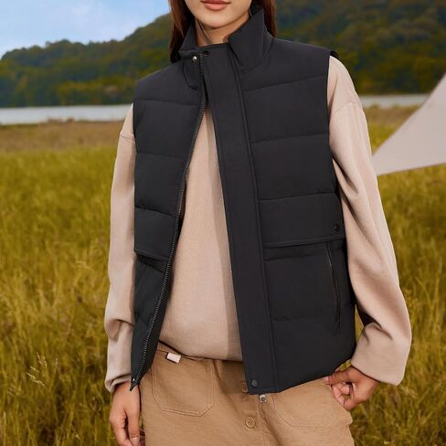 Women's Puffer Vest Casual Sleeveless Lightweight Outerwear for Winter Stand Collar Zip Up with Pockets in Saudi Arabia