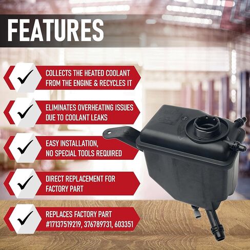 خزان خزان سائل تبريد المحرك البديل مع غطاء ومستشعر - متوافق مع BMW - 525i، 525xi، 528i، 528xi، 530i، 530xi، 535i، 535xi، 545i، 550i، 645Ci - 17137519219، 17137542986، 603-351 in Kuwait