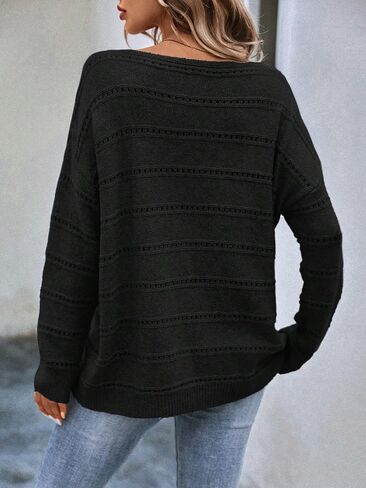 SHENHE Women's Pointelle Knit Loose Fit Boat Neck Drop Shoulder Sweater Jumper Top in Saudi Arabia