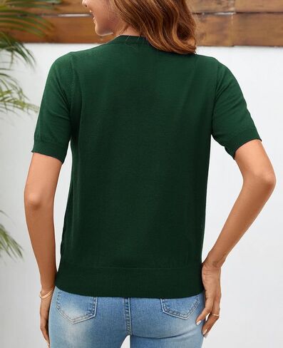 Women Summer Knit Shirt Blouse V Neck Short Sleeve Pullover Sweater Tops in Saudi Arabia