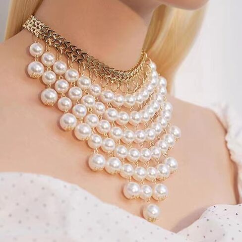 Pearl Necklace for Women Chunky Pearl Necklace Big Pearl Choker Necklaces Statement Pearl Necklace Wedding Party Jewelry in Kuwait