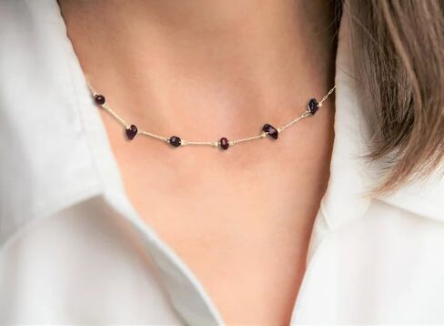 قلادة أنيقة مطلية بالذهب عيار 14 قيراط، مصنوعة يدويًا من خرز الشاطئ الكريستالي، سلسلة مجوهرات، سلسلة ذهبية قابلة للتعديل، قلادة أنيقة أنيقة، هدية مجوهرات للنساء والفتيات in Kuwait