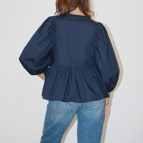 Peplum Tops for Women Tie Front Puff Sleeve Peplum Blouse in Saudi Arabia