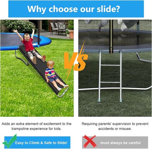 Universal Trampoline Slide, Outdoor Trampoline Slide Attachment, Heavy Duty Steel Trampoline Accessories, Clamps to Frame, Slide Ladder for Kids Climb Up&Slide Down in Saudi Arabia