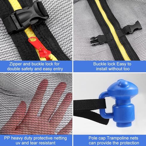 حاويات الترامبولين، شبكة أمان بديلة بطول 8 أقدام للترامبولين ذات الإطار الدائري، شبكة ترامبولين قابلة للتنفس ومقاومة للطقس مع أشرطة قابلة للتعديل (أسود) in Kuwait