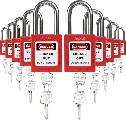 مجموعات قفل Tagout من TRADESAFE، 10 أقفال أمان ذات مفاتيح حمراء على حد سواء، مفتاحين لكل قفل، أقفال Loto متوافقة مع OSHA، لمحطات قفل العلامات - درجة ممتازة in Saudi Arabia