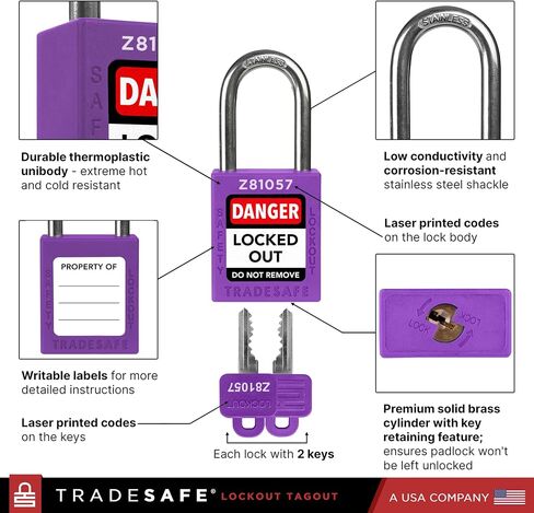 مجموعات قفل Tagout من TRADESAFE، 10 أقفال أمان ذات مفاتيح حمراء على حد سواء، مفتاحين لكل قفل، أقفال Loto متوافقة مع OSHA، لمحطات قفل العلامات - درجة ممتازة in Saudi Arabia