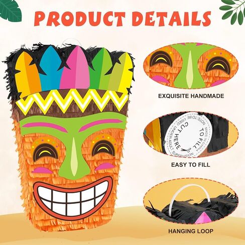 WERNNSAI Tiki Piñata -Tropical Hawaii Piñata with Blindfold and Bat for Girls Boys Kids Piñata Hawaiian Luau Themed Party Decorations for Summer Birthday Party Supplies Carnivals Festivals Celebration in Saudi Arabia
