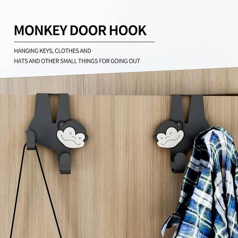 Coat Hook Over Door Hook with Monkey Cartoon Double Hook Black 2 Packs for Hanging Clothes, Towels, Bags. in Saudi Arabia