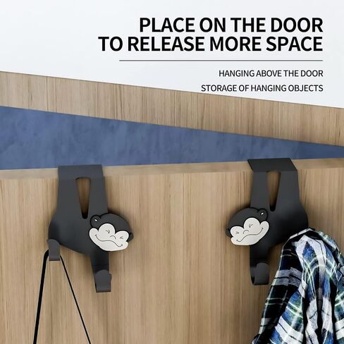 Coat Hook Over Door Hook with Monkey Cartoon Double Hook Black 2 Packs for Hanging Clothes, Towels, Bags. in Saudi Arabia