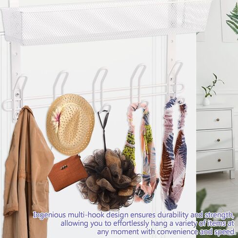 Over The Door Hooks with 1tier Mesh Basket,Over Door Organizer Hanger Coat Rack with 10 Hooks,Back of Door Hooks Storage Organizer for Bedroom,Bathroom,Kitchen,Office-Black in Saudi Arabia