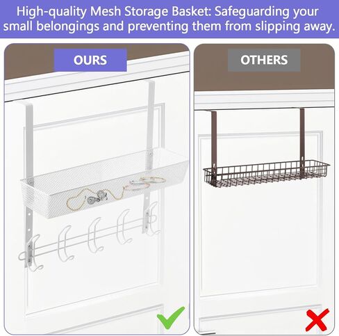 Over The Door Hooks with 1tier Mesh Basket,Over Door Organizer Hanger Coat Rack with 10 Hooks,Back of Door Hooks Storage Organizer for Bedroom,Bathroom,Kitchen,Office-Black in Saudi Arabia