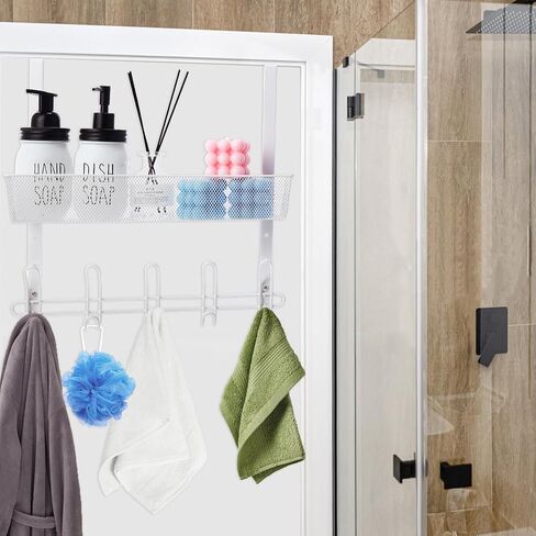 Over The Door Hooks with 1tier Mesh Basket,Over Door Organizer Hanger Coat Rack with 10 Hooks,Back of Door Hooks Storage Organizer for Bedroom,Bathroom,Kitchen,Office-Black in Saudi Arabia