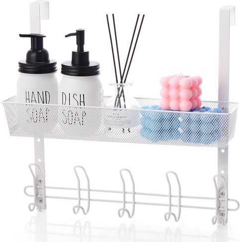 Over The Door Hooks with 1tier Mesh Basket,Over Door Organizer Hanger Coat Rack with 10 Hooks,Back of Door Hooks Storage Organizer for Bedroom,Bathroom,Kitchen,Office-Black in Saudi Arabia