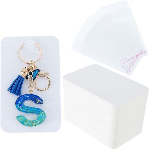 Keychain Display Cards with Self-Sealing Bags, 100 PCS 3'' x 4.7'' Keychain Holder for Display Keyring Jewelry Packaging Supplies (Black) in Saudi Arabia