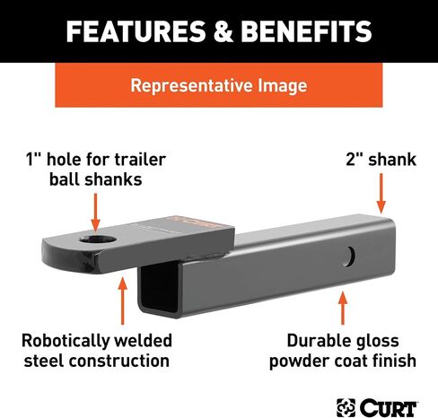 CURT 45250 Class 3 Trailer Hitch Ball Mount, Fits 2-Inch Receiver, 7,500 lbs, 1-Inch Hole, 2-In Drop, 3/4-Inch Rise, Gloss Black Powder Coat in Saudi Arabia