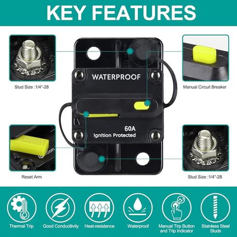 80 Amp Circuit Breaker,with Manual Reset,12V-48V DC, for Car Marine Trolling Motors Boat ATV Manual Power Protect and Automotive Marine Boat Audio System Protection in Kuwait
