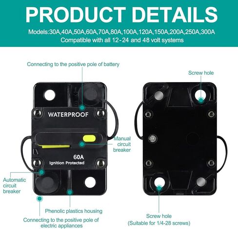 80 Amp Circuit Breaker,with Manual Reset,12V-48V DC, for Car Marine Trolling Motors Boat ATV Manual Power Protect and Automotive Marine Boat Audio System Protection in Kuwait
