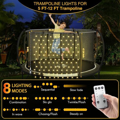 أضواء الترامبولين مع محول الطاقة، 120 مصباح LED أكثر سطوعًا لترامبولين بطول 5 أقدام إلى 12 قدم، ضوء ترامبولين LED مقاوم للماء مع جهاز تحكم عن بعد و8 أوضاع للترامبولين، خيمة التخييم in Kuwait
