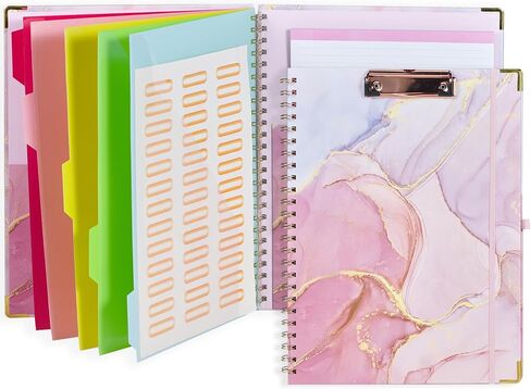 Binditek Spiral Clipboard Folio with Notepad for Letter Size,Clipboard Notebook Folder Include 5 Dividers with 10 Pockets,with Interior Pocket,Label Stickers,Elastic Closure and Pen Holder,Pink Marble in Saudi Arabia