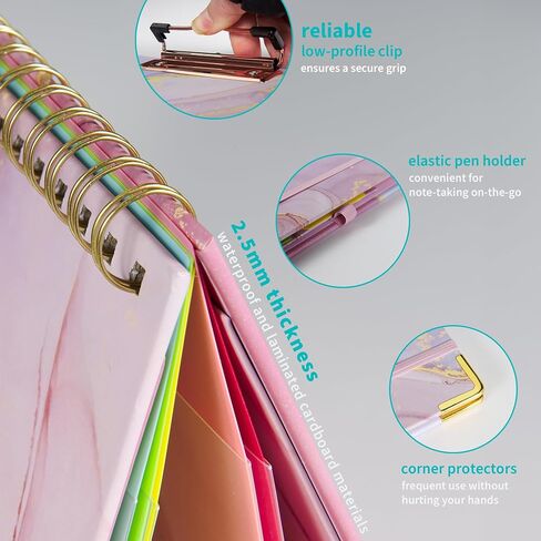 Binditek Spiral Clipboard Folio with Notepad for Letter Size,Clipboard Notebook Folder Include 5 Dividers with 10 Pockets,with Interior Pocket,Label Stickers,Elastic Closure and Pen Holder,Pink Marble in Saudi Arabia