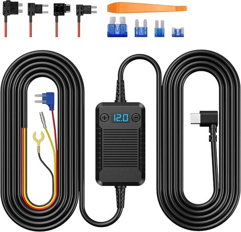 Dash Cam Hardwire Kit, Veement Type-C Hardwire Kit for Dash Camera V200, V200Pro, T90X, VT10, 11.5ft,12V 24V to 5V Car Dashboard Cam Charger Power Cable with Low Voltage Protection,Include 4 Fuse Taps in Saudi Arabia