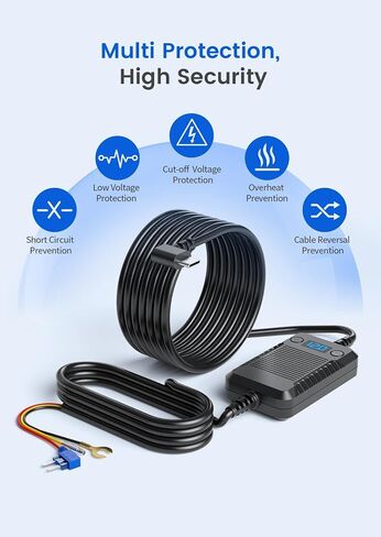 Dash Cam Hardwire Kit, Veement Type-C Hardwire Kit for Dash Camera V200, V200Pro, T90X, VT10, 11.5ft,12V 24V to 5V Car Dashboard Cam Charger Power Cable with Low Voltage Protection,Include 4 Fuse Taps in Saudi Arabia